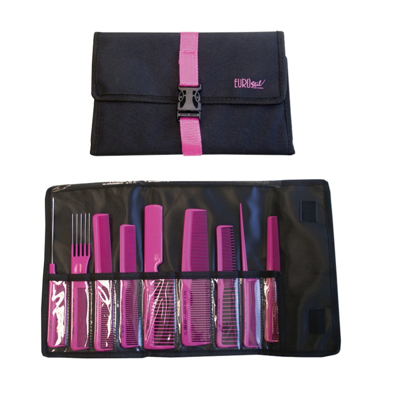 Eurostil Fésű Készlet 9 db + Táska Pink – 03928/99