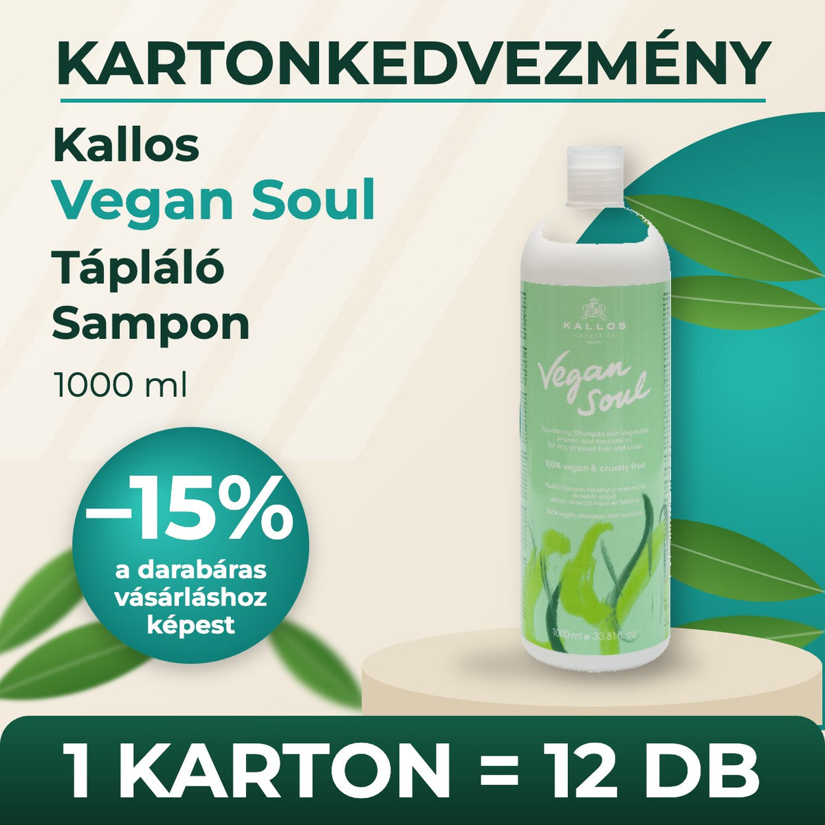 Kallos Vegan Soul Tápláló Sampon 1000 ml – KARTON (12 db)