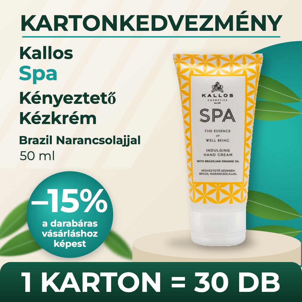 Kallos Spa Kényeztető Kézkrém Brazil Narancsolajjal 50 ml – KARTON (30 db)