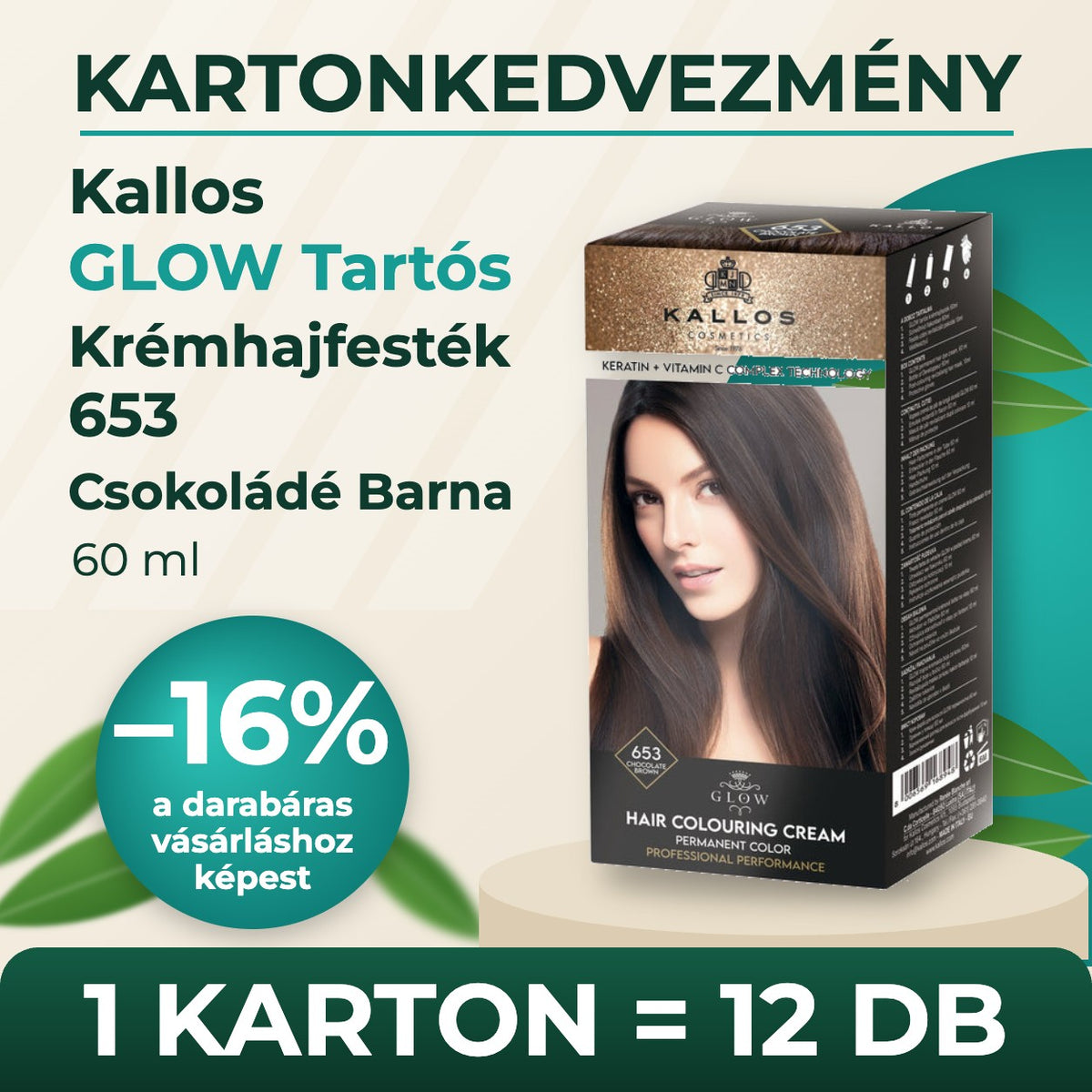 Kallos GLOW Tartós Krémhajfesték 653 Csokoládé Barna 60 ml – KARTON (12 db)
