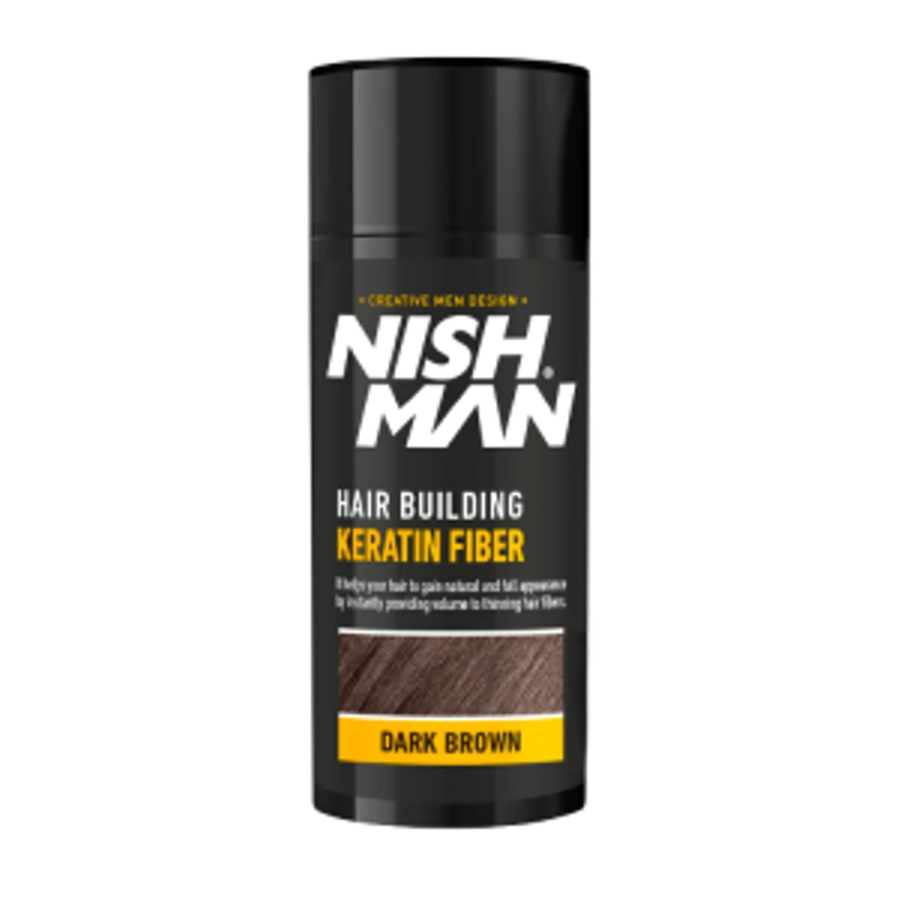 Nish Man Keratin Fiber dúsító és színező hatású folt kitöltő rostok (sötét barna) 20g